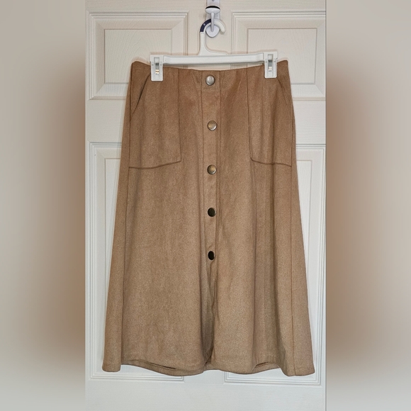 Cato Dresses & Skirts - Cato Faux Suede Button-Front Midi Skirt | Tan A-Line